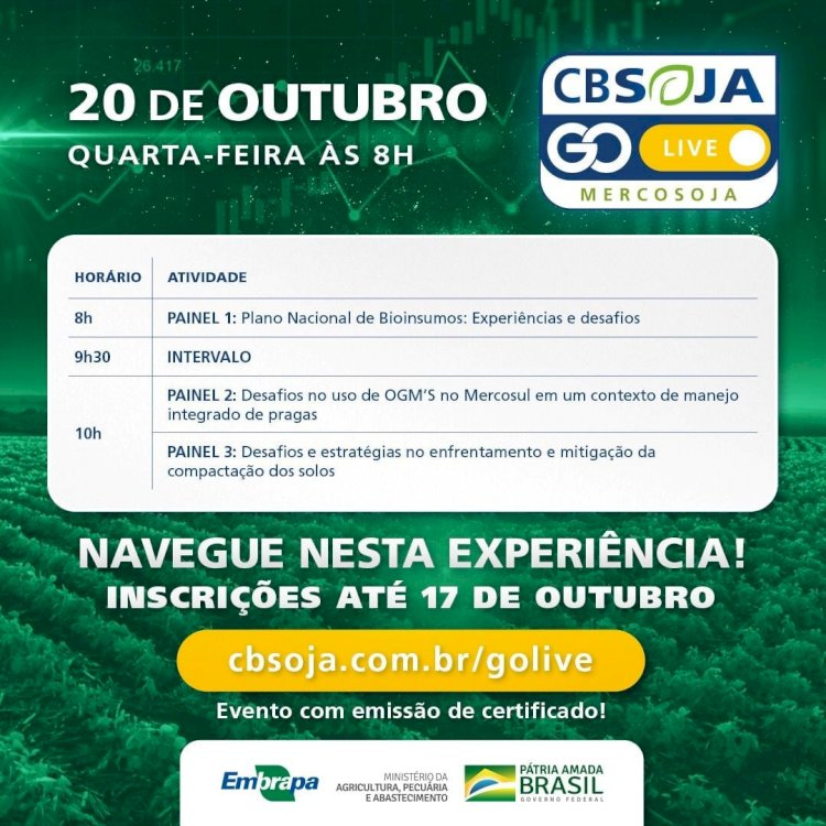 Bioinsumos, OGMs e compactação do solo serão debatidos no CBSoja GoLive