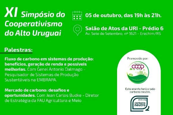 Mercado de carbono será tema do 11º Simpósio do Cooperativismo do Alto Uruguai, RS