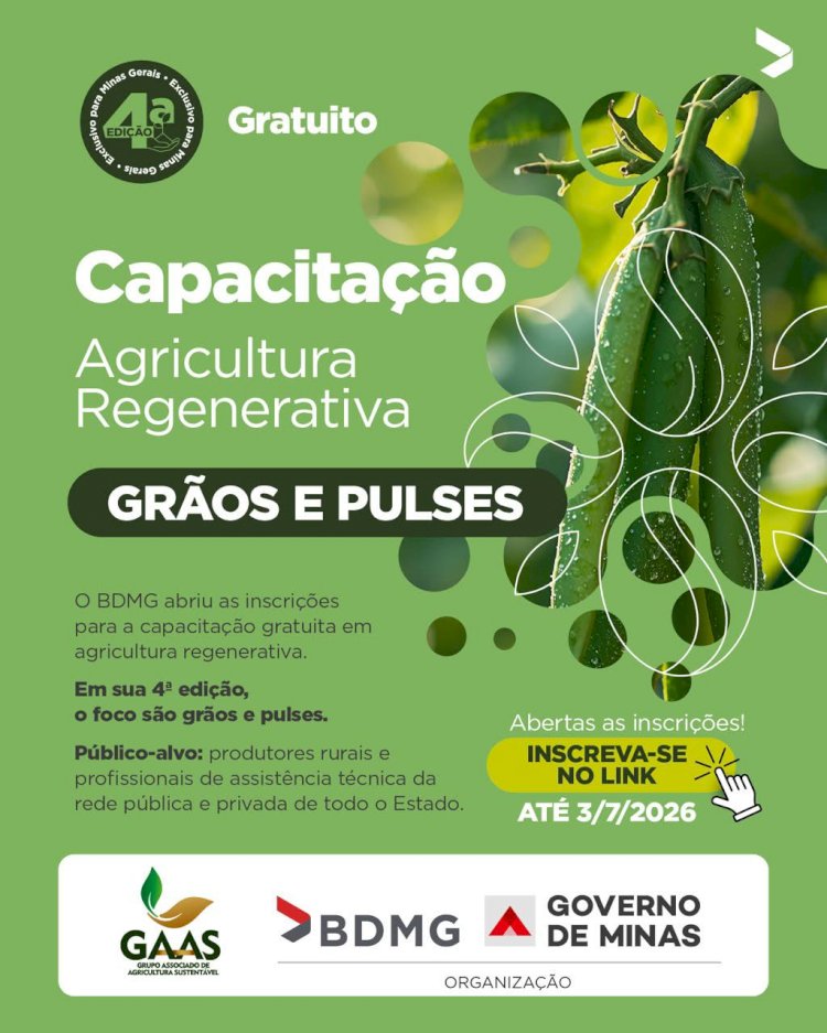 Capacitação gratuita em agricultura regenerativa abre inscrições com foco em grãos e pulses